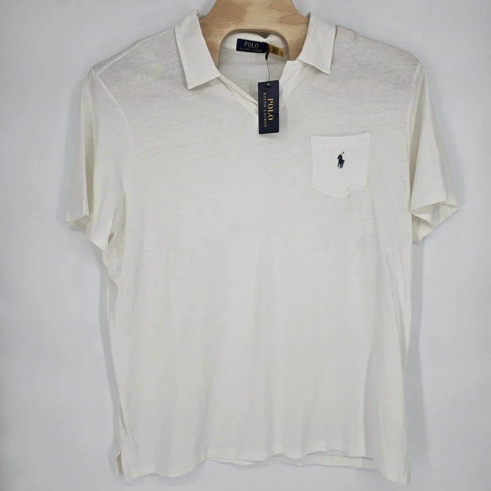 New Polo Ralph Lauren Polo Shirt Mens XL Cotton Linen White Standard Fit Preppy
